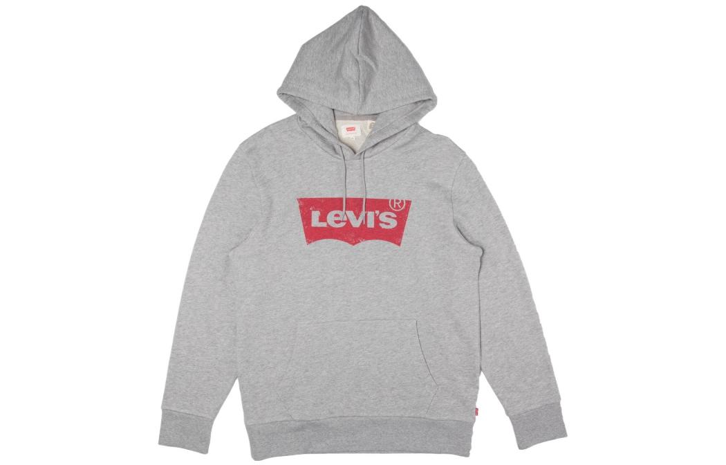Levi's Logo Print Drawstring Hoodie Unisex Couple Style - Gray. 19622-0008