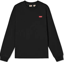 Levi's Logo Print Ribbed Crewneck Loose Fit Long Sleeve Sweatshirt Black Men 002HJ-0001 Levi's Logo Print Ribbed Crewneck Loose Fit Long Sleeve Sweatshirt Black Men 002HJ-0001