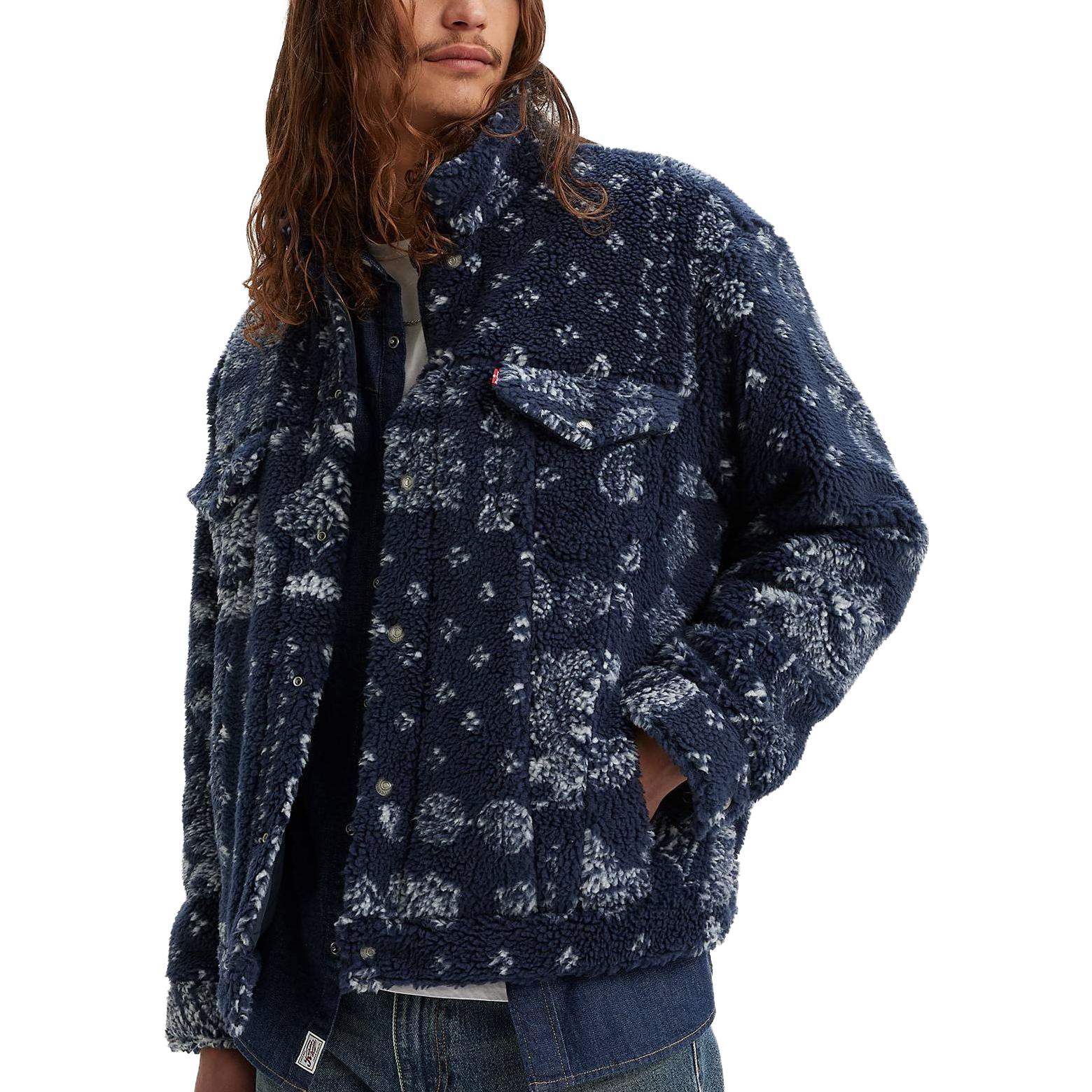 Shop 리바이스 뉴 릴렉스핏 쉐르파 트러커 자켓 블루 풀집 긴팔 A5785-0001