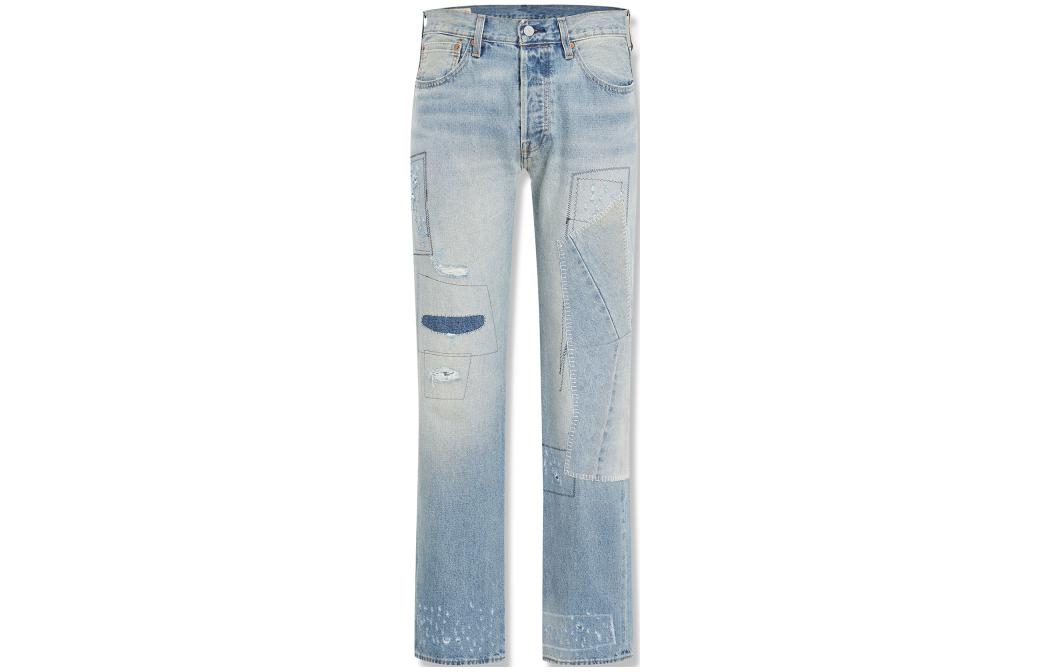 Levi's Patchwork Distressed Comfortable Jeans Men Light Blue. 00501-3521