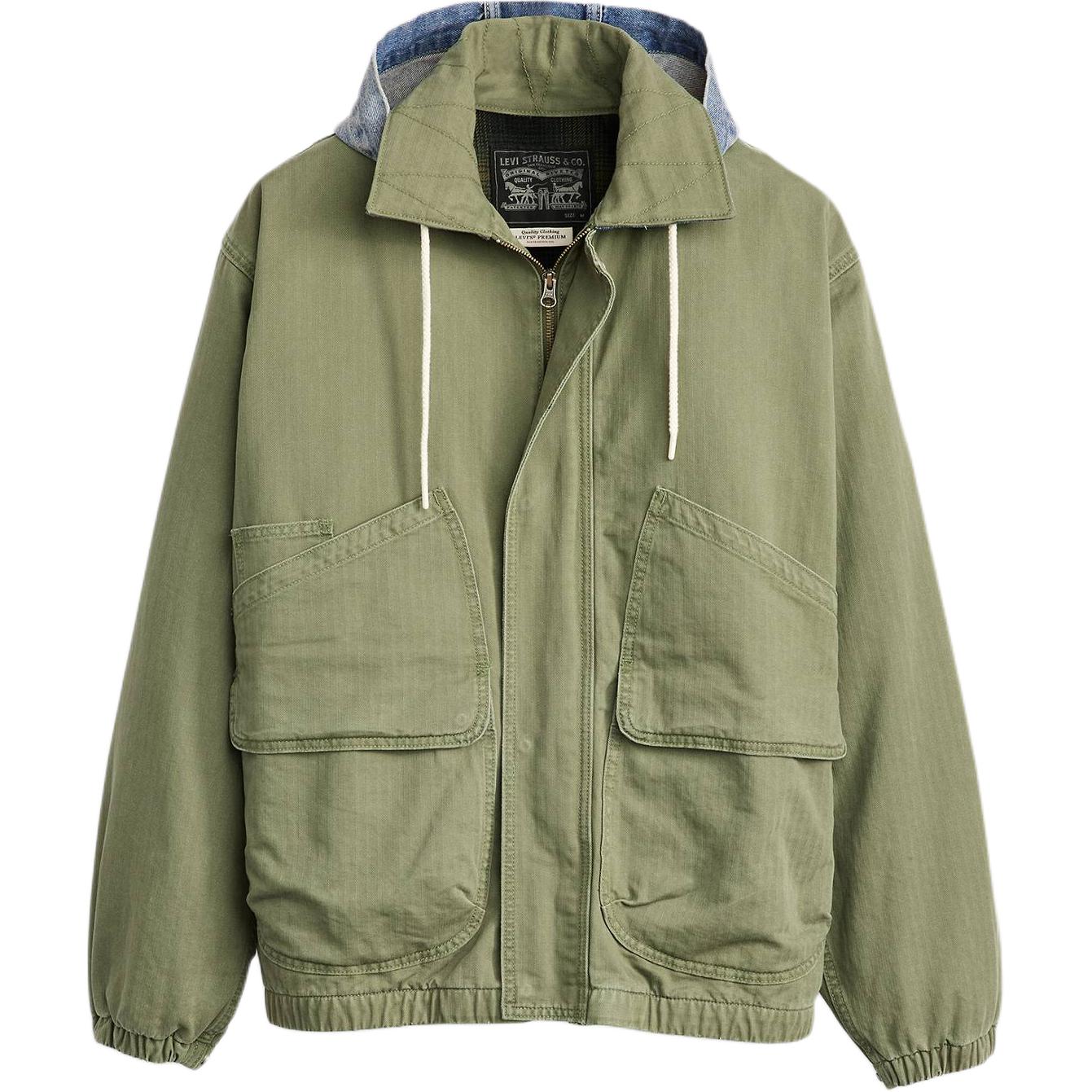 Levi's Solid Color Zip Hoodie Loose Fit Jacket Men’s Green A8614-0001