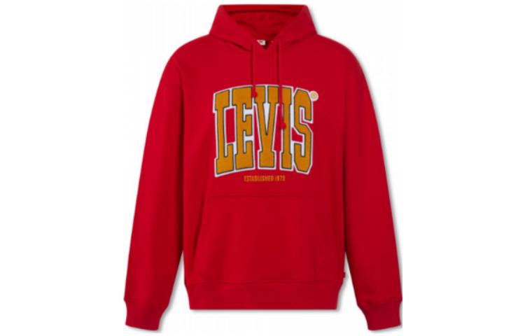 Levi's SS23 Red Drawstring Logo Patch Pullover Sweatshirt for Men 38821-0145