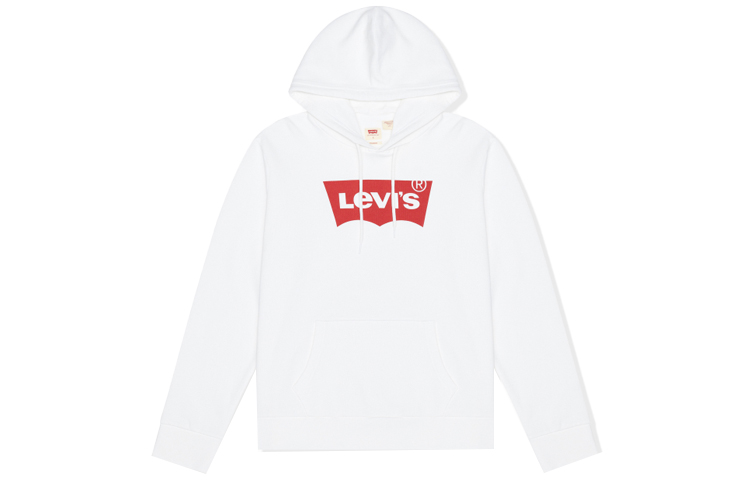 Levi's White Hoodie with Letter Print and Drawstring. 19622-0018
