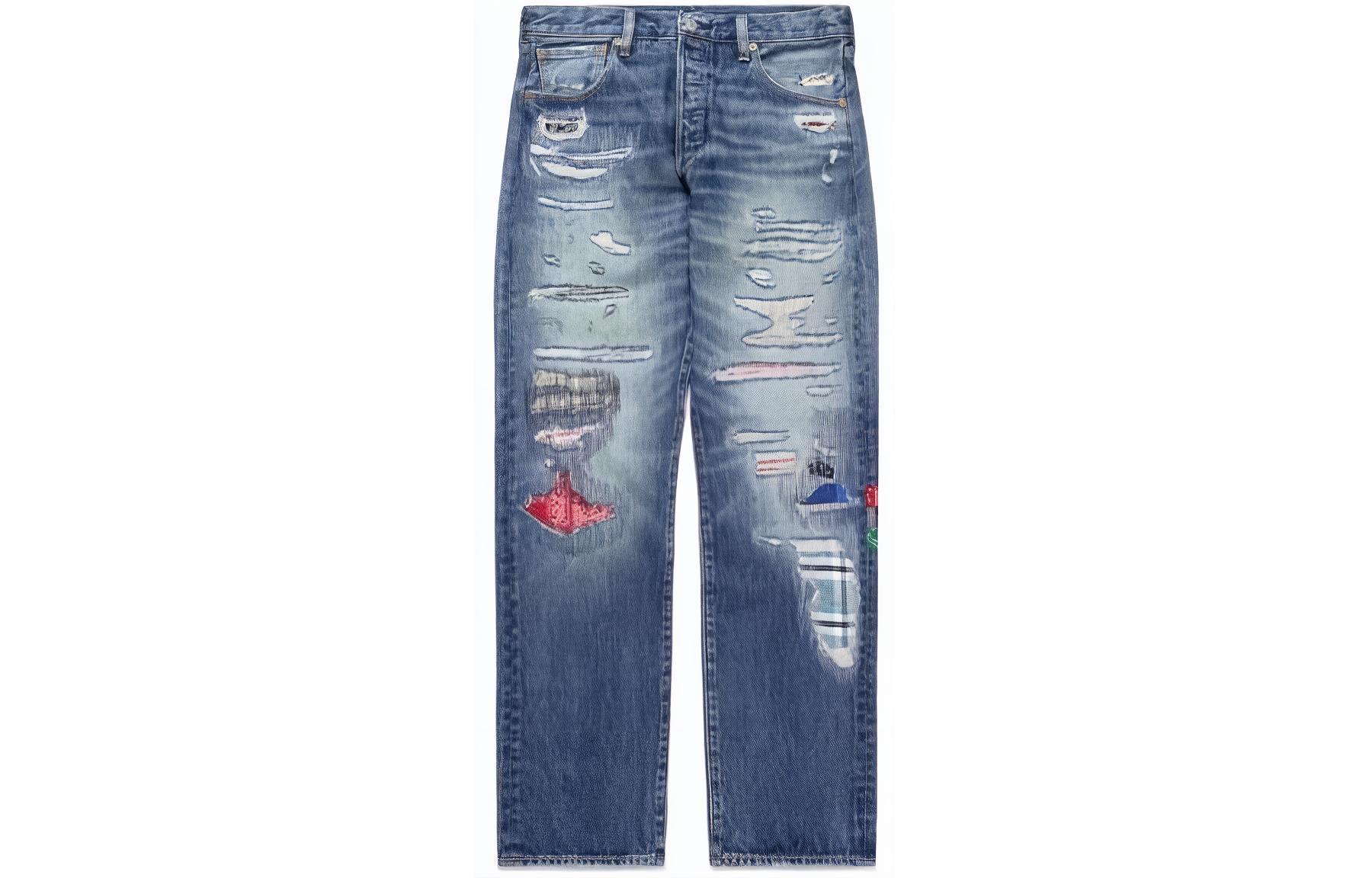 Levi's x CLOT Collab Distressed Straight Fit Denim Jeans Unisex Blue-Grey A5352-0000