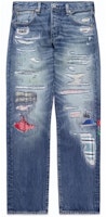 Levi's x CLOT Collab Distressed Straight Fit Denim Jeans Unisex Blue-Grey A5352-0000 Levi's x CLOT Collab Distressed Straight Fit Denim Jeans Unisex Blue-Grey A5352-0000