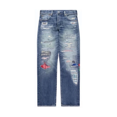 Levi's CLOT Collab Distressed Straight Fit Denim Jeans Unisex Blue-Grey A5352-0000