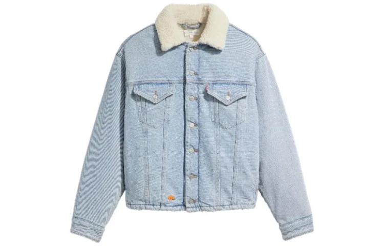 Levi's ERL FW23 Distressed Faux Fur Collar Denim Jacket Light Blue Unisex A54960000