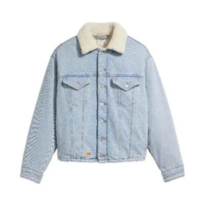 Levi's ERL FW23 Distressed Faux Fur Collar Denim Jacket Light Blue Unisex A54960000