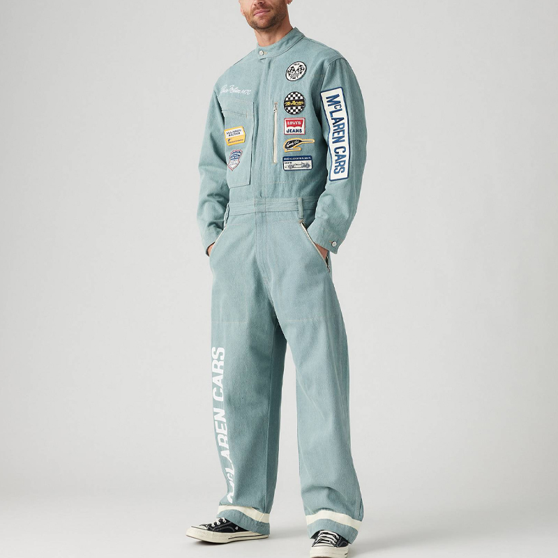 Shop Levi''s x McLaren Racing Jaket Balap Unisex SS24 Bordir Zip-Up Biru Terang. A8995-0000