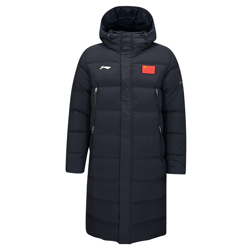 Li-Ning  Badminton Series Black Puffer Jacket with Logo & Flag Print. AYMT123-1