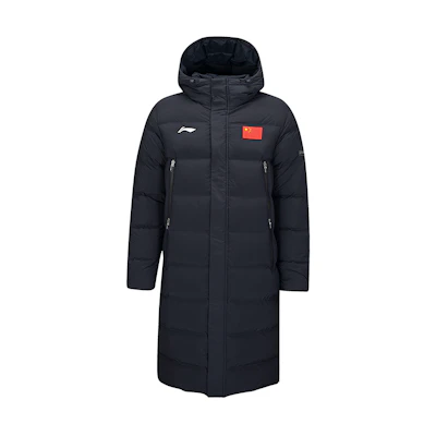 Li-Ning Badminton Series Black Puffer Jacket with Logo & Flag Print. AYMT123-1
