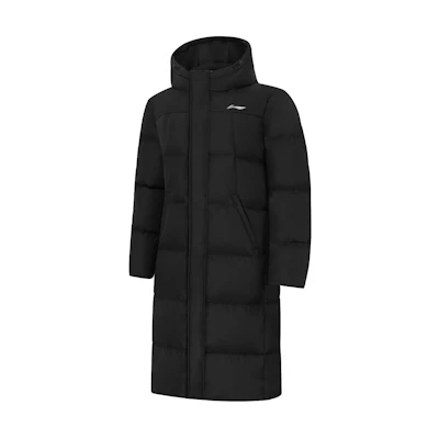 Li-Ning Black Hooded Down Jacket with Fleece Lining AYMT199-1