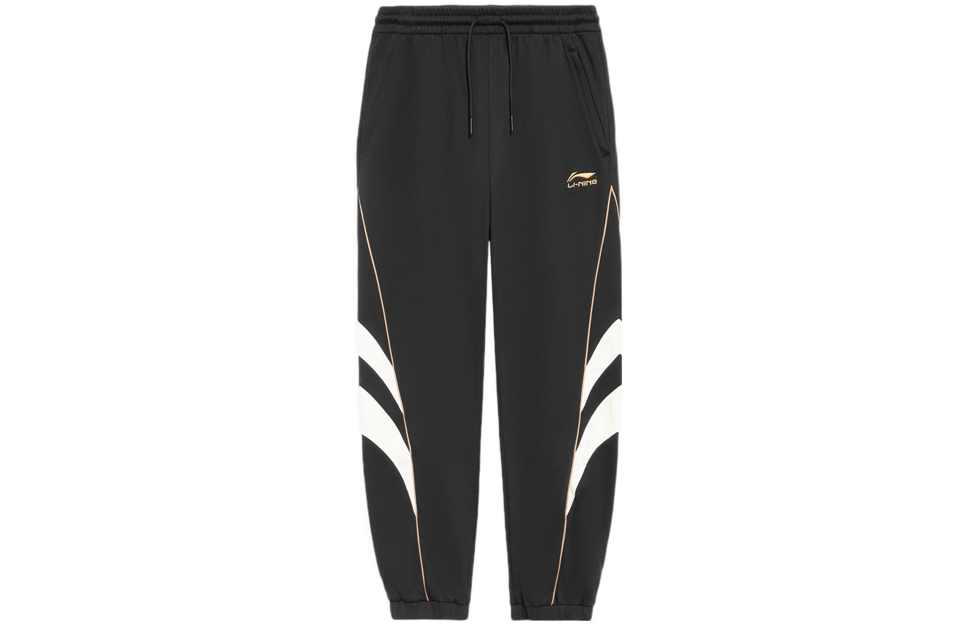 Li-Ning  Black Jogger Pants with Logo Patch and Contrast Stitching. AKLS975-3