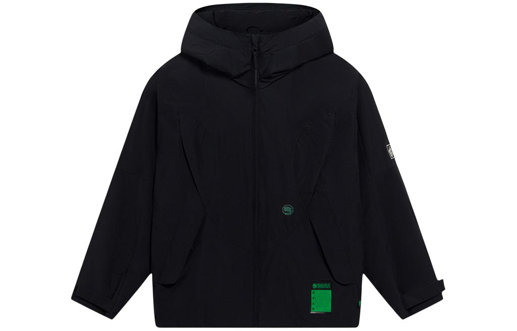 Li-Ning  Black Solid Color Breathable Hooded Windbreaker AFDSD95-1