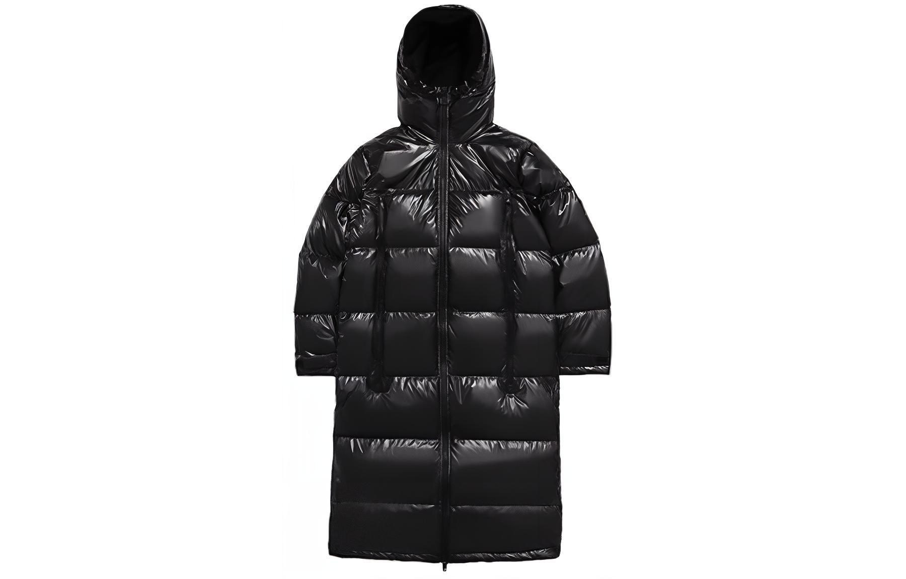 Li-Ning  Long Hooded Puffer Jacket - Solid Color Casual Black AYMN201 -2