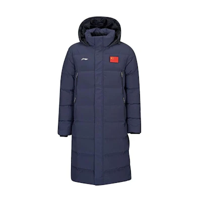 Li-Ning Long Hooded Windproof Down Jacket Blue - Badminton Series. AYMS209-2