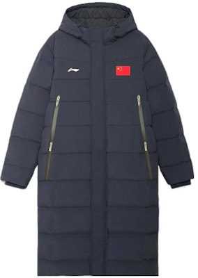 Li-Ning Winter Long Hooded Down Jacket Black - Badminton Logo & Flag Print AYMS209-3 Order Li-Ning Winter Long Hooded Down Jacket Black - Badminton Logo & Flag Print AYMS209-3