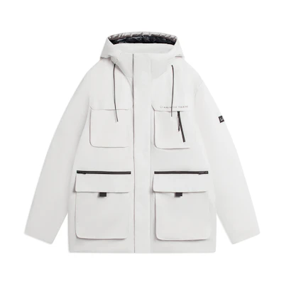 Li-Ning Winter Multi-Pocket Detachable Hood Down Jacket - Champagne White AYMS311-1