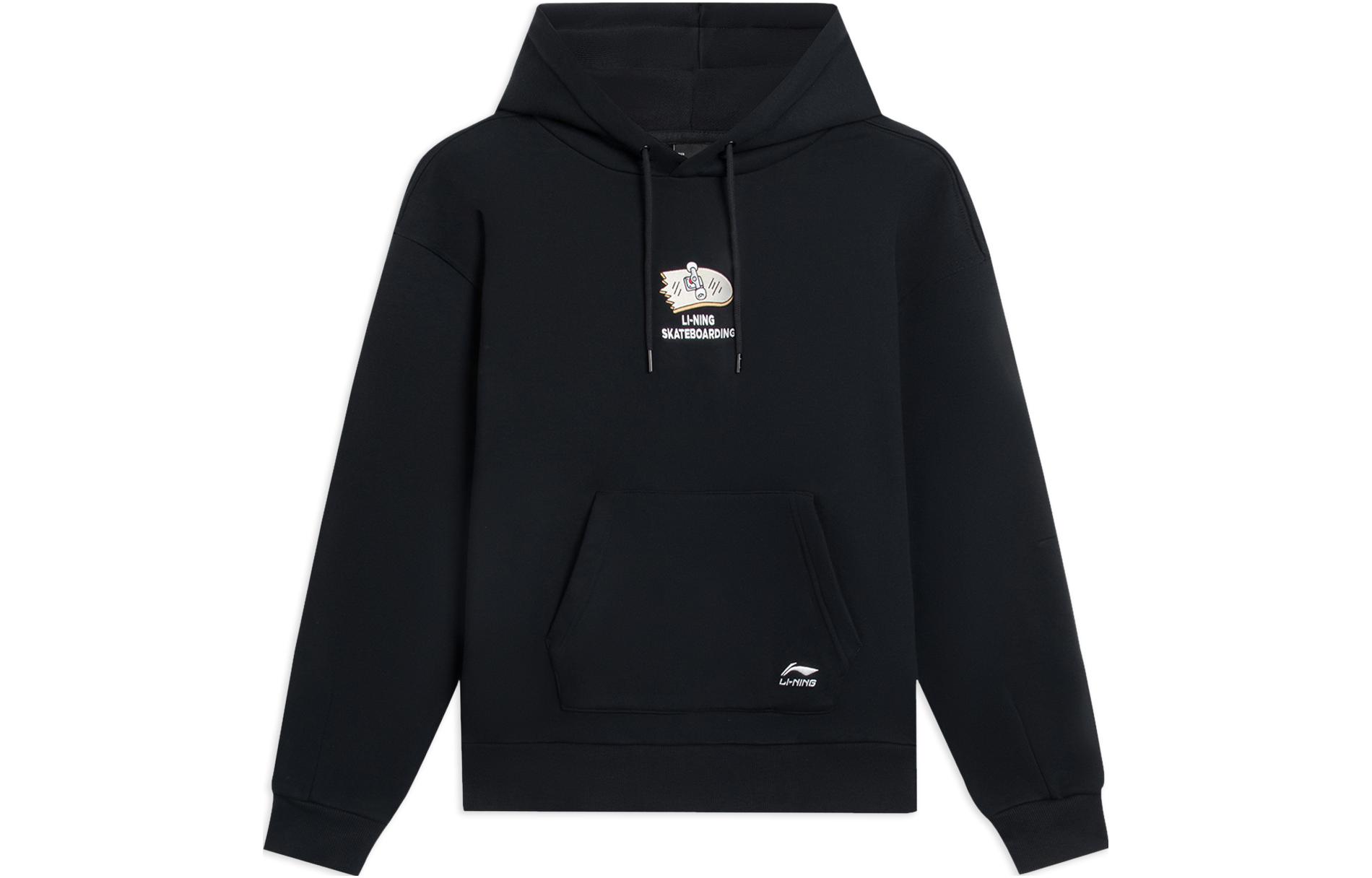Li-Ning Alphabet Print Pullover Hoodie Black Long Sleeve AWDRH97-1