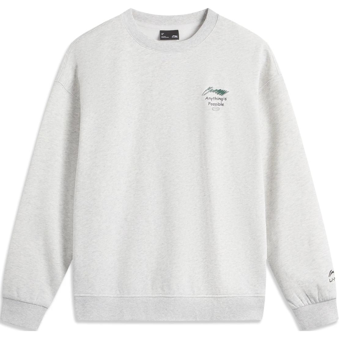 Li-Ning Antistatic Fleece Logo Crewneck Sweatshirt Unisex - Arctic Heather Gray AWDU981-7