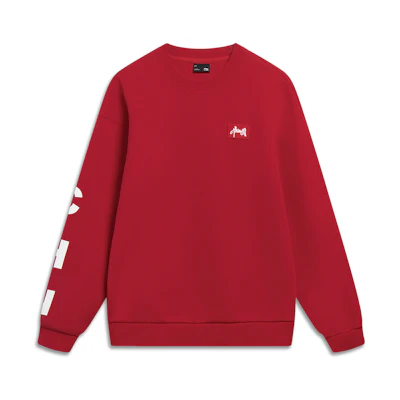Li-Ning Athleisure Embroidered Patch Pullover Sweatshirt Red (Unisex) AWDT575-3
