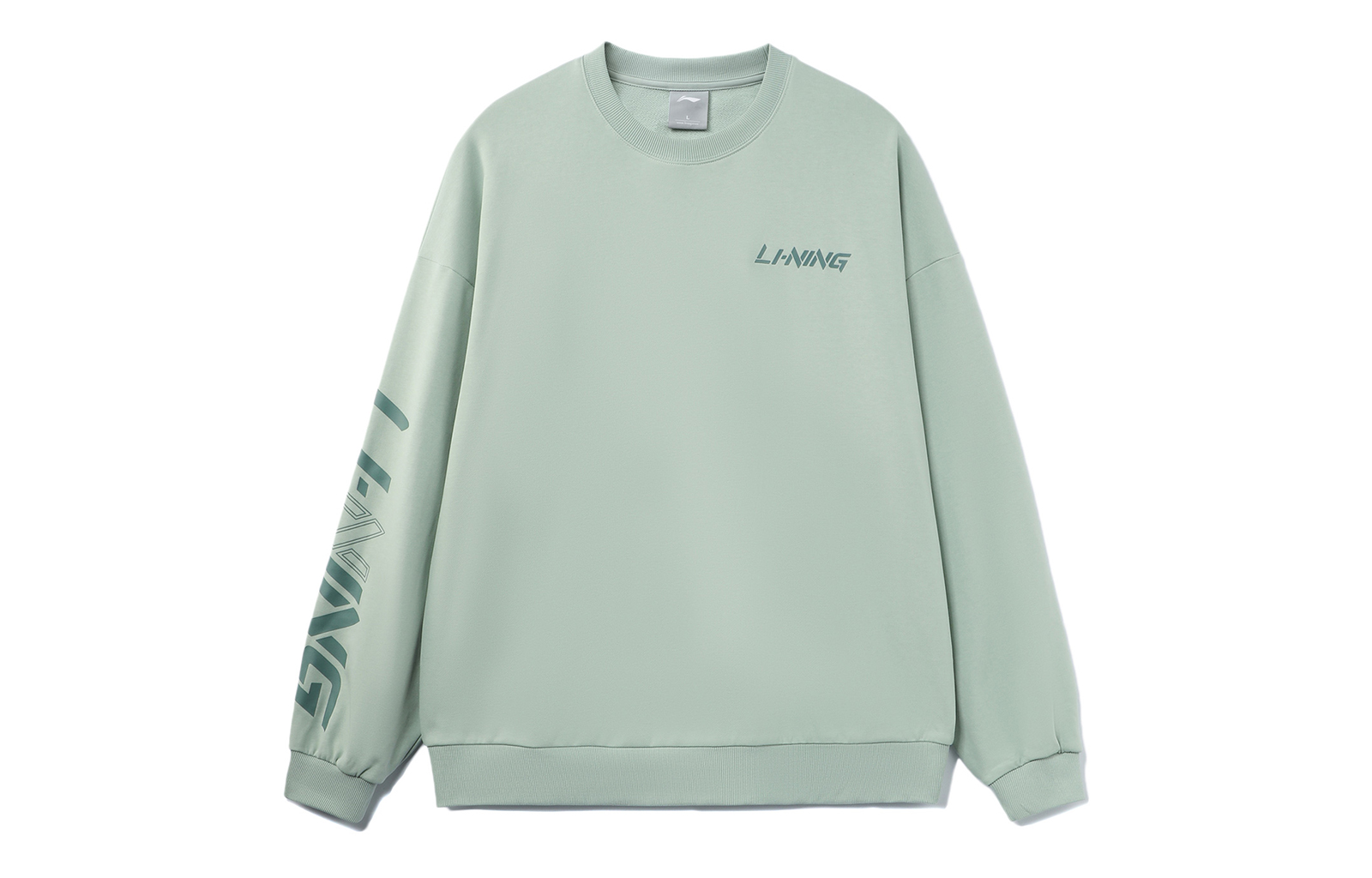 Li-Ning Athleisure Letter Logo Graphic Sweatshirt Unisex Couple Style Gray Fog Green AWDT607-2