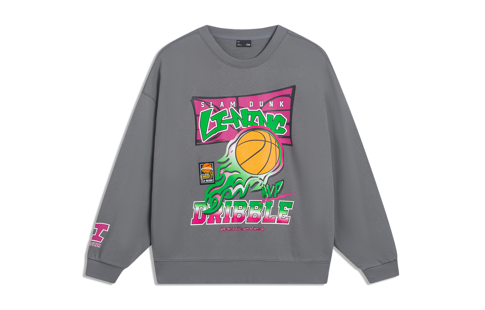 Li-Ning Athleisure Letter Print Crewneck Sweatshirt Unisex - Lead Gray AWDT553-3