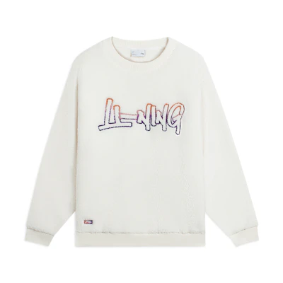 Li-Ning Athleisure Logo Crewneck Fleece Sweatshirt Men’s Off-White AWDSG93-1