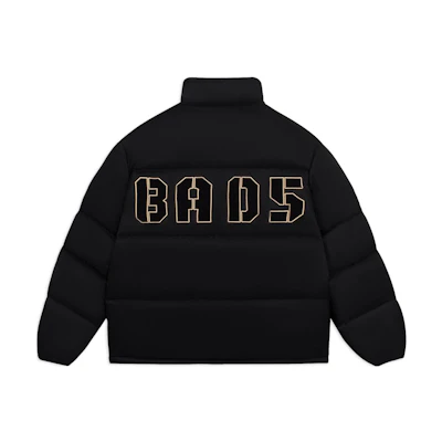 Li-Ning BADFIVE Black Puffer Jacket with Letter Print and Stand Collar. AYMS039-3
