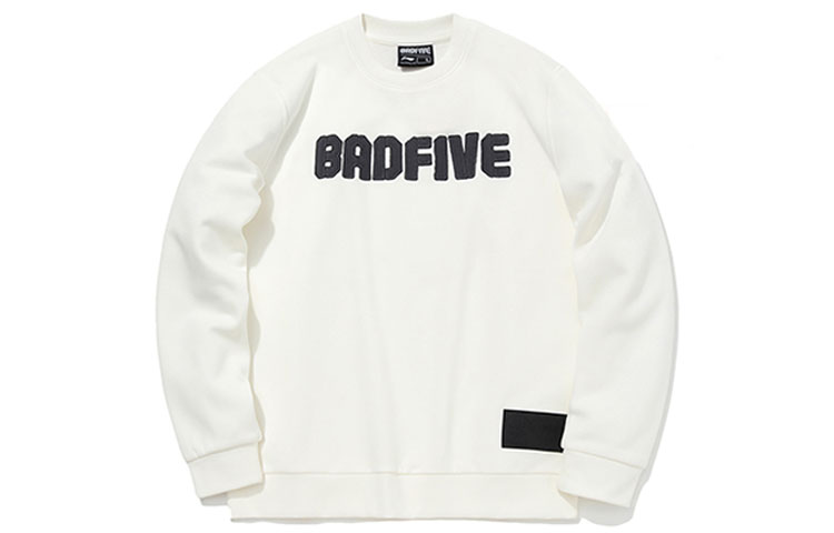 Li-Ning BADFIVE Basketball Fleece Pullover Crewneck Sweatshirt White Mens AWDQ773-1