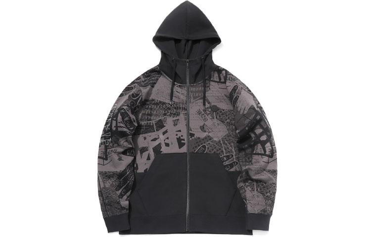 Li-Ning Badfive Basketball Hooded Jacket Black Camo Casual Sportswear AWDR055-4