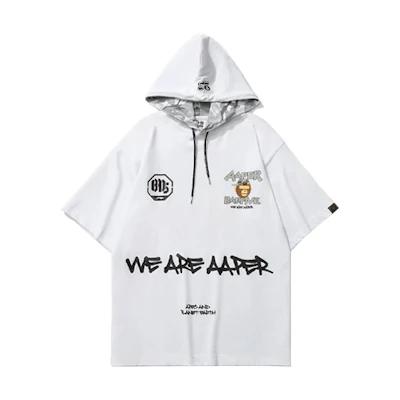 Li-Ning BADFIVE Basketball Hoodie White Ape Print Short Sleeve AWDR719-2