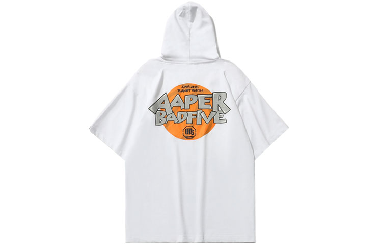 Lookbook リーニン BADFIVE バスケットボール フーディー ホワイト エイププリント 半袖 AWDR719-2