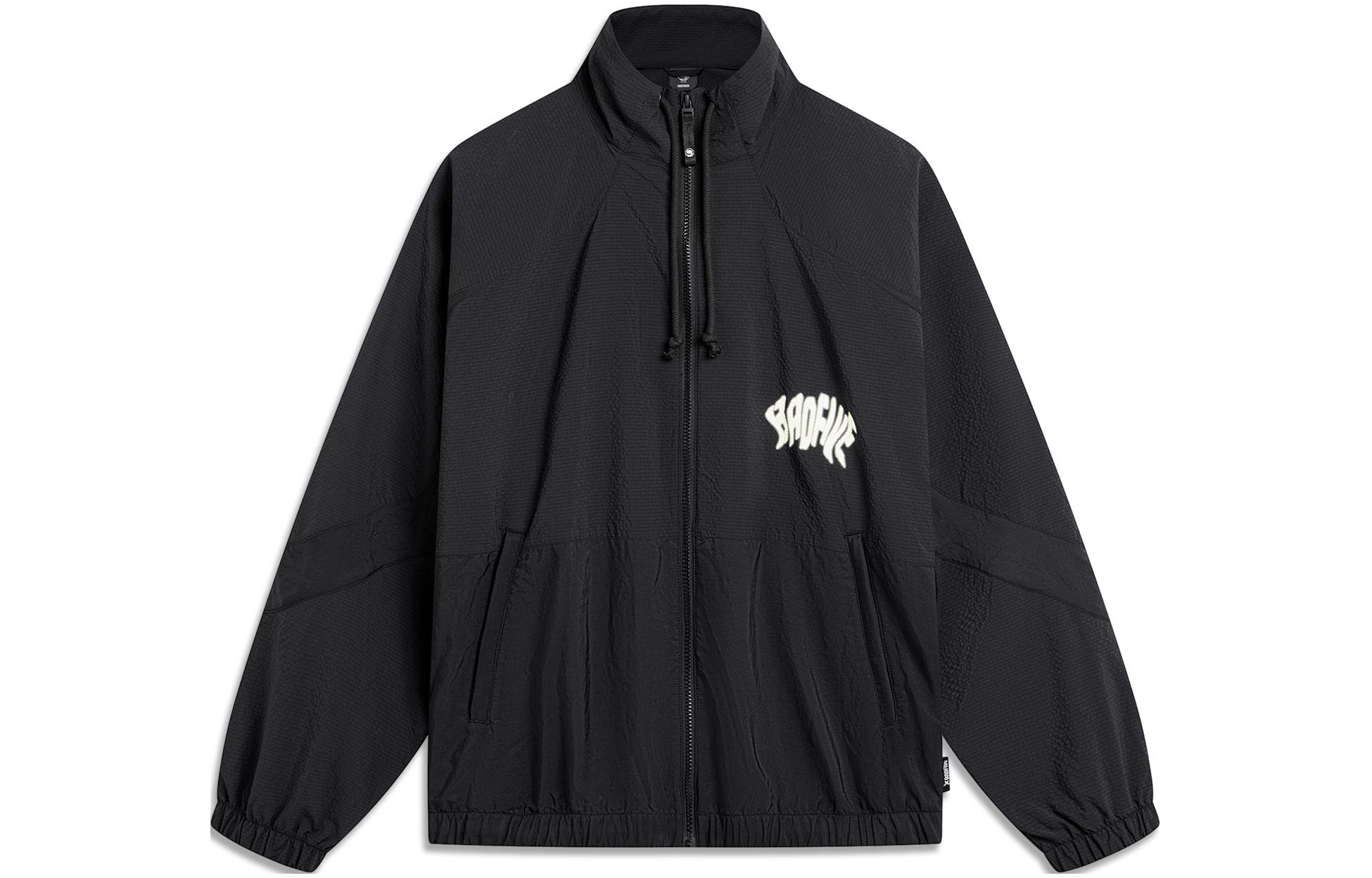 Li-Ning BADFIVE Black Letter Print Stand Collar Windbreaker Jacket AFDU419-4