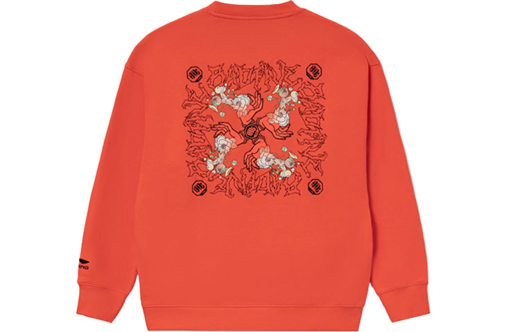 Li-Ning BADFIVE Chang'an Youth Graphic Crewneck Sweatshirt Fluorescent Orange Unisex AWDRF87-2