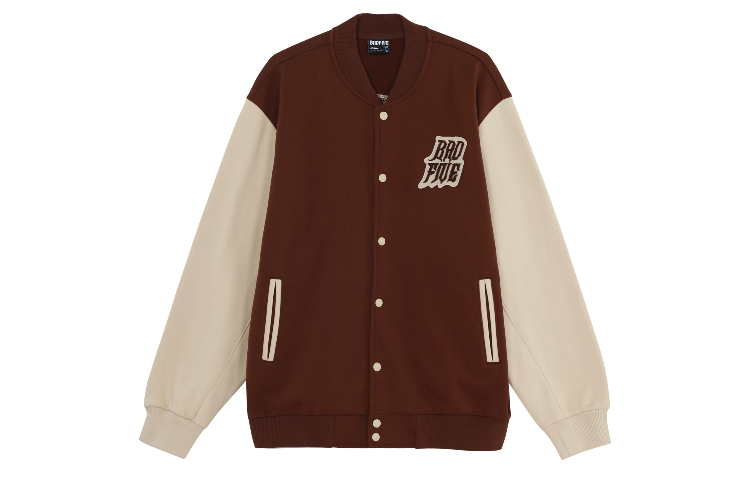 Li-Ning BADFIVE Colorblock Baseball Fleece Jacket Brown Warm Coat AJDT043-7