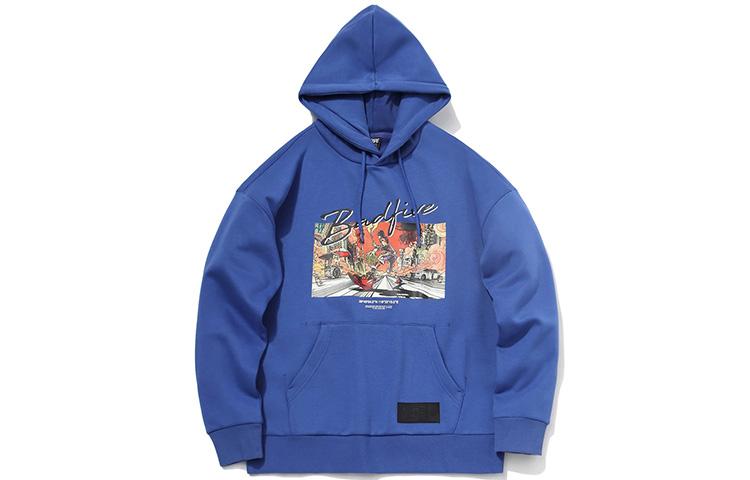 Li-Ning BADFIVE Fleece Pullover Hoodie Cartoon Print Blue - Basketball Series AWDR099-1
