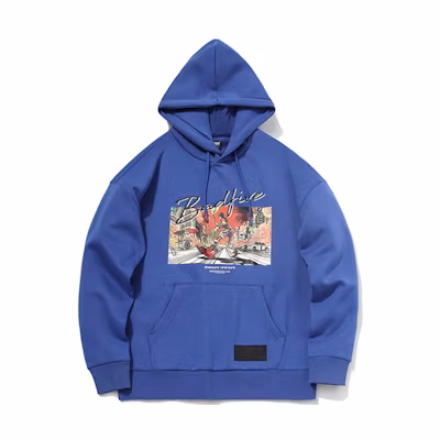 Li-Ning BADFIVE Fleece Pullover Hoodie Cartoon Print Blue - Basketball Series AWDR099-1