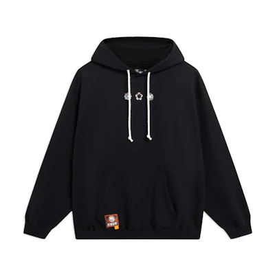 Li-Ning BADFIVE Floral Embroidered Drawstring Hoodie Unisex Black AWDSI45-2