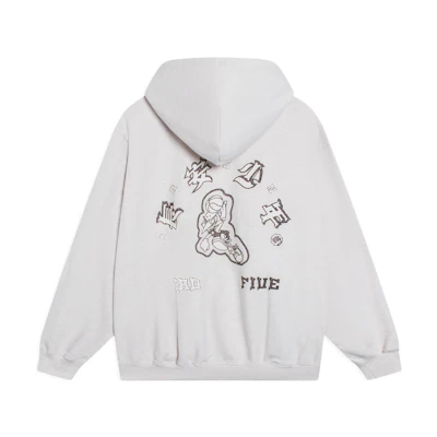 Li-Ning BADFIVE Floral Embroidered Drawstring Sweatshirt Unisex - Ash Gray AWDSI45-1