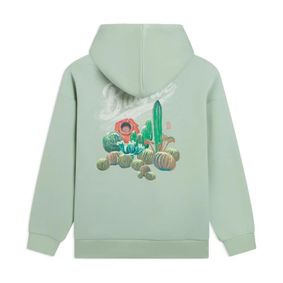 Li-Ning BADFIVE Green Hoodie with Botanical Print Unisex Fall Sweatshirt AWDS657-2