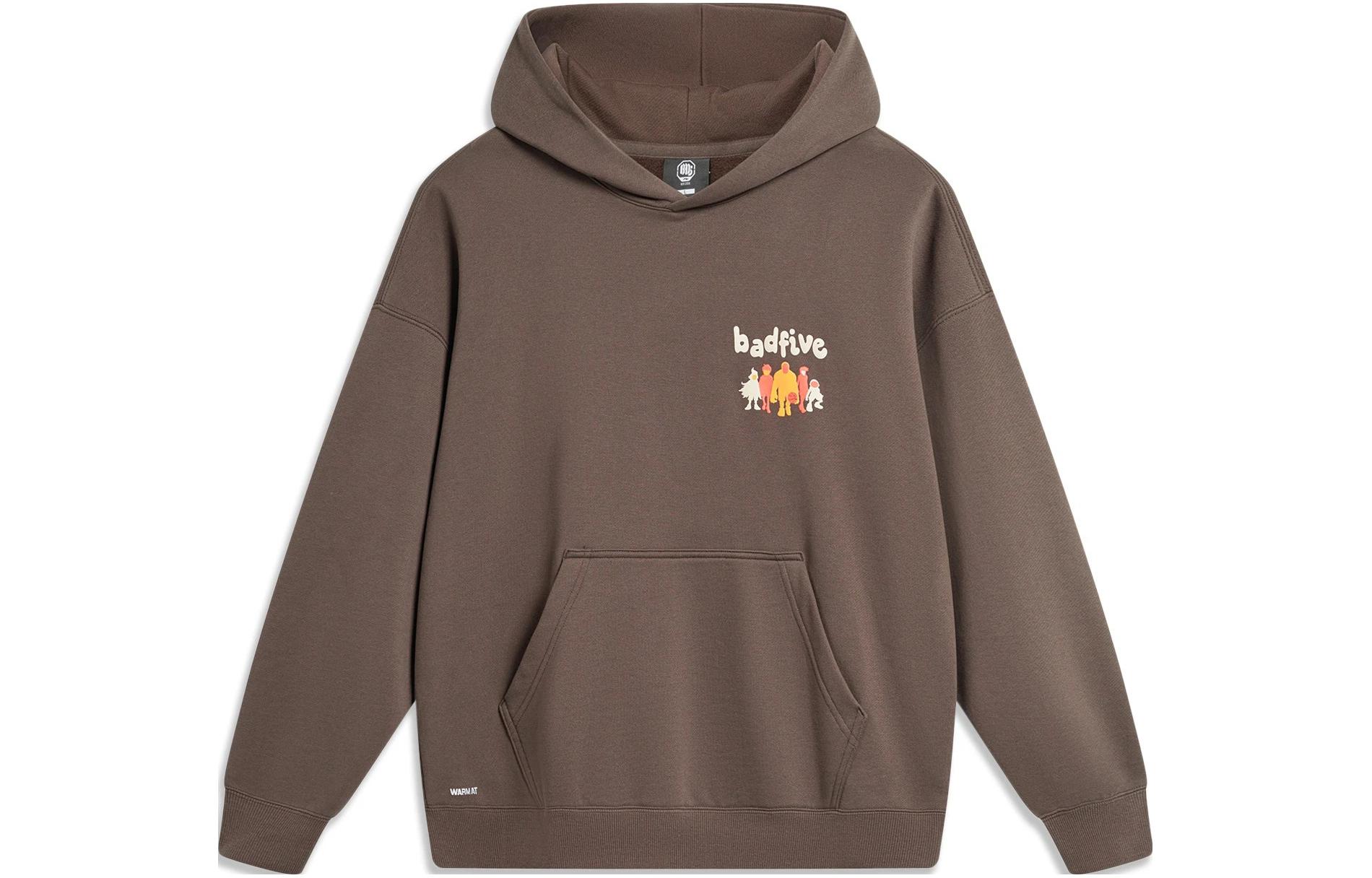 Li-Ning BADFIVE Hoodie Unisex Oversized Fleece Pullover - Carbon Brown AWDT879-5