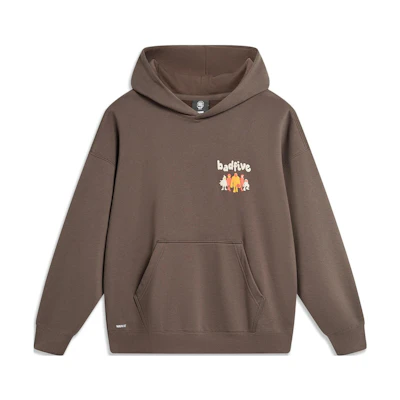 Li-Ning BADFIVE Hoodie Unisex Oversized Fleece Pullover - Carbon Brown AWDT879-5