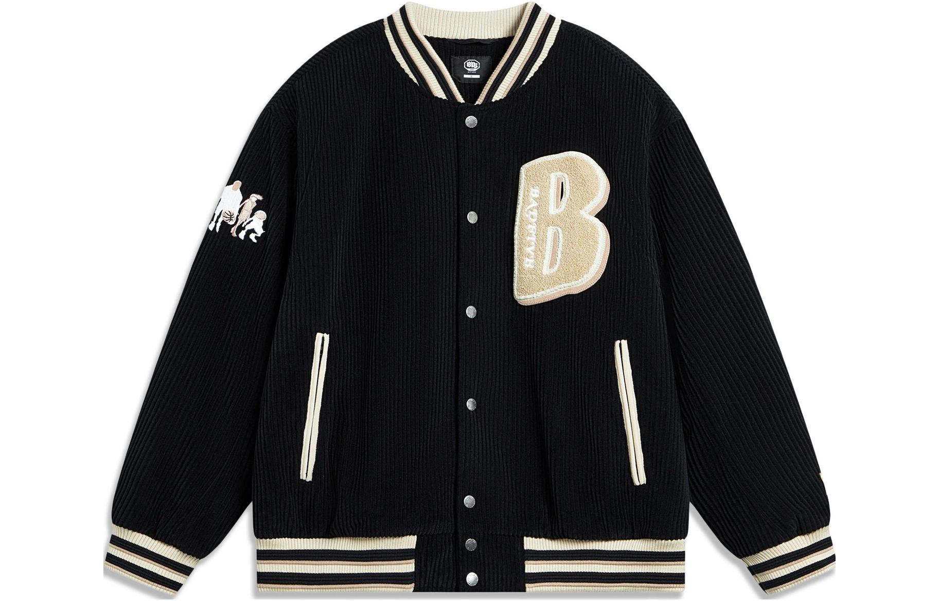 Li-Ning BADFIVE Letter Embroidery Baseball Jacket - Black AFMT015-4