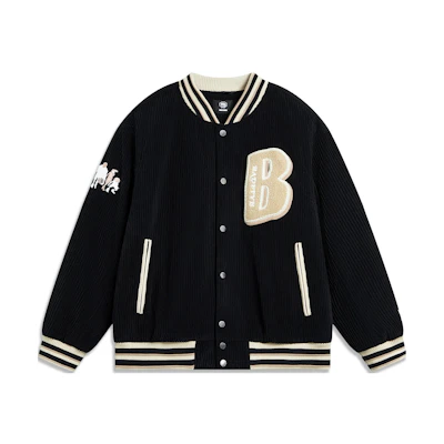 Li-Ning BADFIVE Letter Embroidery Baseball Jacket - Black AFMT015-4