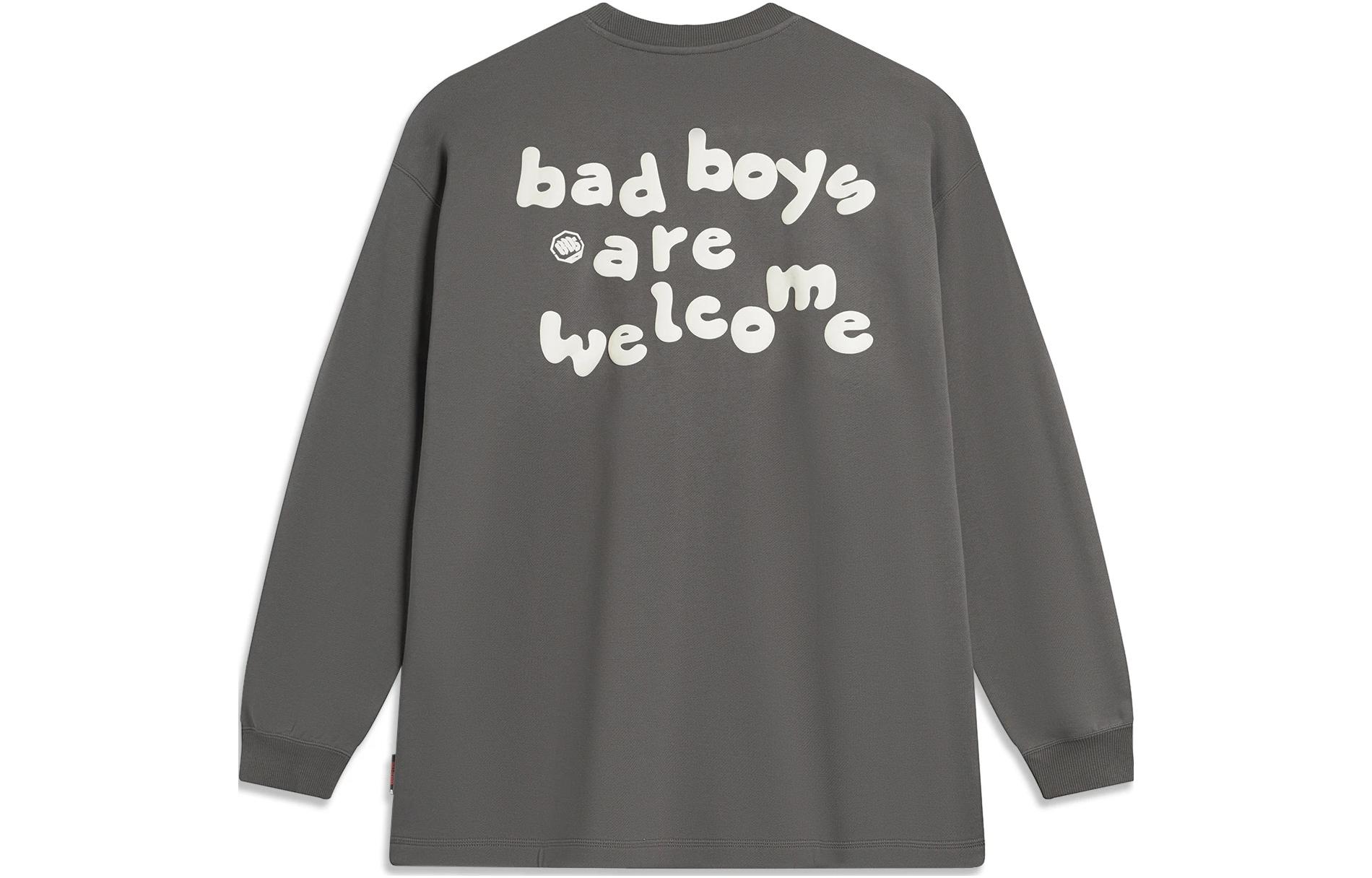 Li-Ning BADFIVE Letter Print Loose Crewneck Sweatshirt Asphalt Grey Unisex AWDT891-1