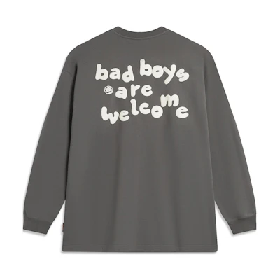 Li-Ning BADFIVE Letter Print Loose Crewneck Sweatshirt Asphalt Grey Unisex AWDT891-1