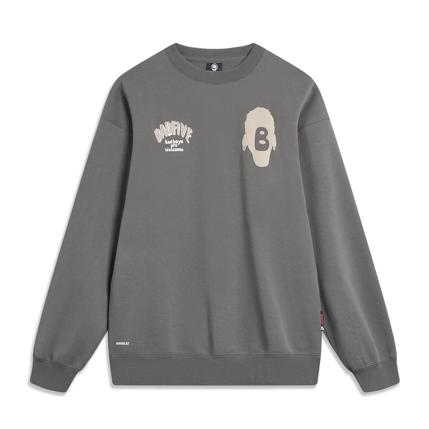 Li-Ning BADFIVE Letter Print Loose Fit Fleece Pullover Sweatshirt Grey Unisex AWDT873-7