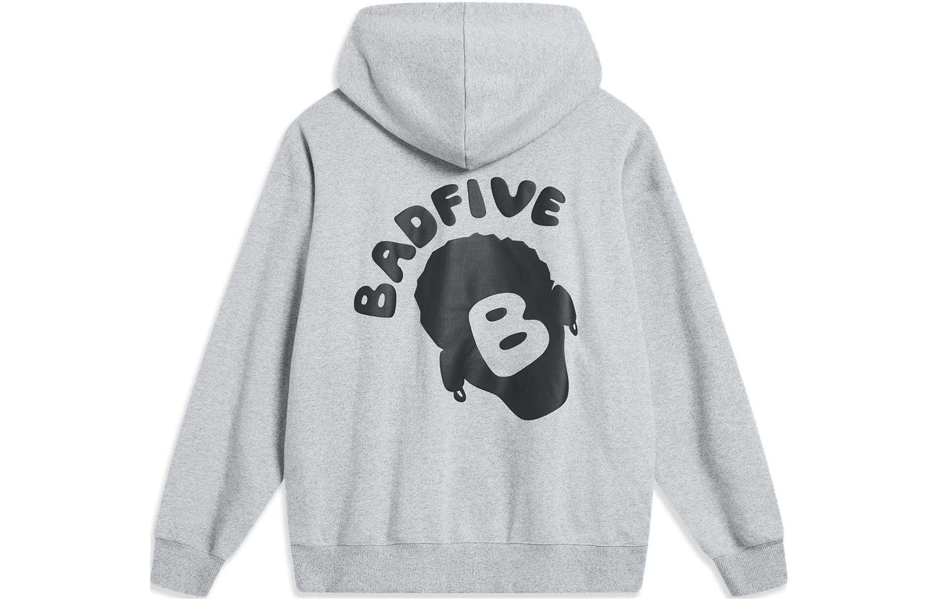 Li-Ning BADFIVE Letter Print Loose Hoodie Unisex - Light Gray AWDT869-2