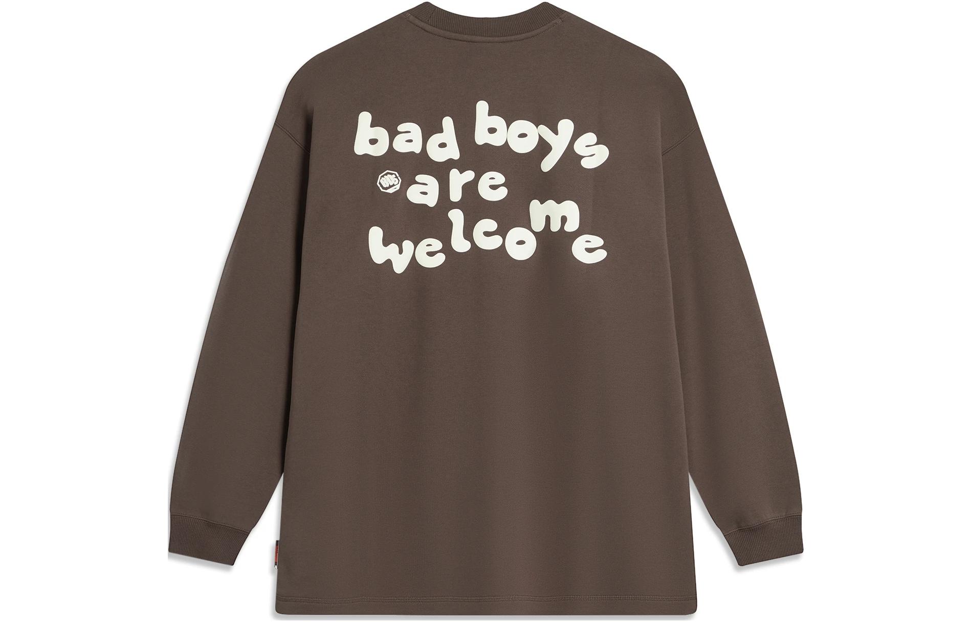 Li-Ning BADFIVE Letter Print Loose Sweatshirt Unisex Carbon Brown AWDT891-3